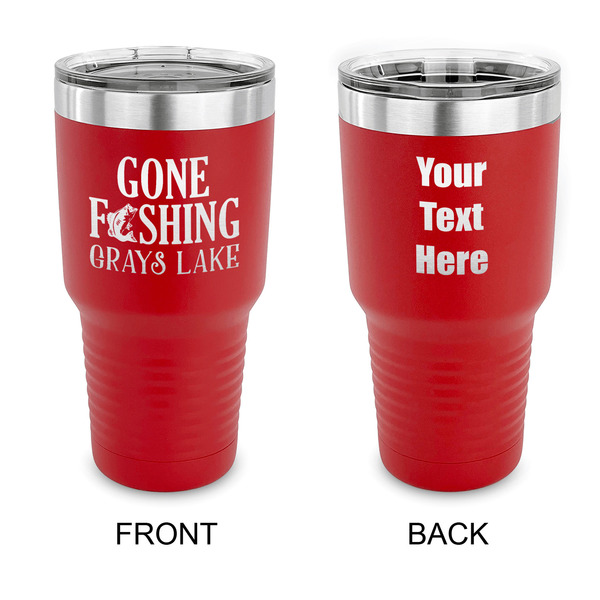 Custom Gone Fishing 30 oz Stainless Steel Tumbler - Red - Double Sided (Personalized)