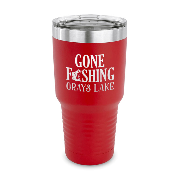 Custom Gone Fishing 30 oz Stainless Steel Tumbler - Red - Single Sided (Personalized)