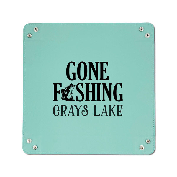 Gone Fishing 6" x 6" Teal Leatherette Snap Up Tray - APPROVAL