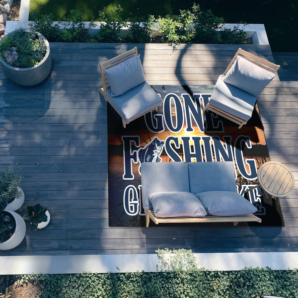 Gone Fishing 8'x10' Patio Rug - In context