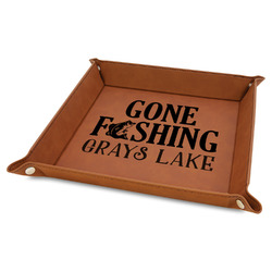 Gone Fishing 9" x 9" Faux Leather Valet Tray w/ Name or Text