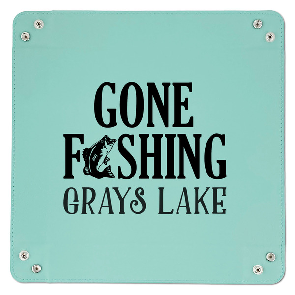 Gone Fishing 9" x 9" Teal Leatherette Snap Up Tray - APPROVAL