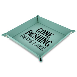 Gone Fishing 9" x 9" Teal Faux Leather Valet Tray (Personalized)