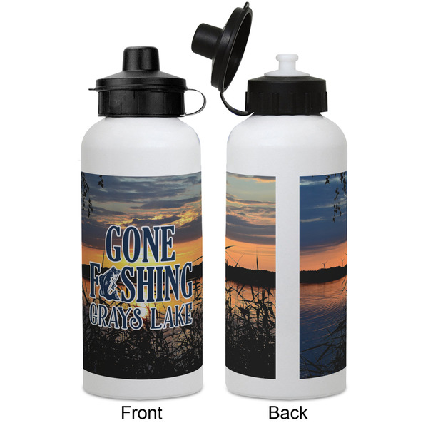 Gone Fishing Aluminum Water Bottle - White APPROVAL