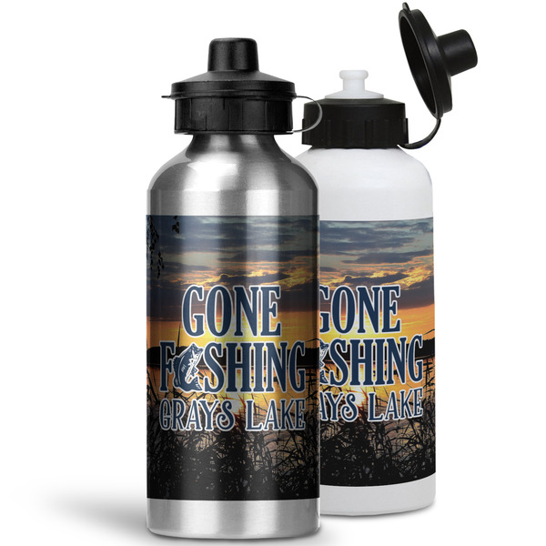 Gone Fishing Aluminum Water Bottles - MAIN (white &silver)