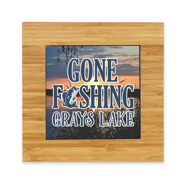 Custom Gone Fishing Bamboo Trivet with Ceramic Tile Insert (Personalized)