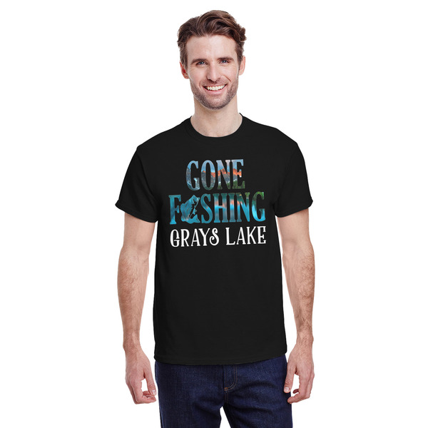 Custom Gone Fishing T-Shirt - Black - Large (Personalized)