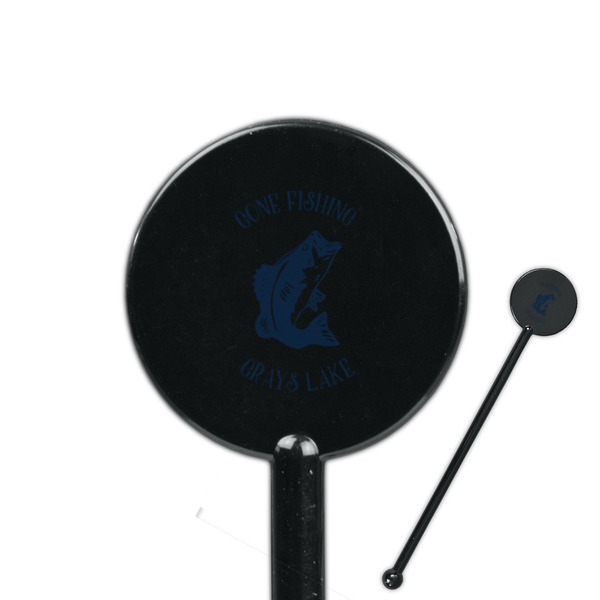 Custom Gone Fishing 5.5" Round Plastic Stir Sticks - Black - Single Sided (Personalized)