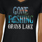 Gone Fishing Black V-Neck T-Shirt on Model - CloseUp