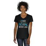 Gone Fishing Women's V-Neck T-Shirt - Black - Small (Personalized)