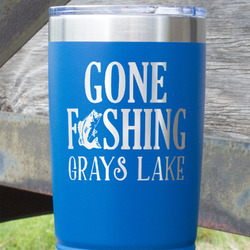 Gone Fishing 20 oz Stainless Steel Tumbler - Royal Blue - Single Sided (Personalized)