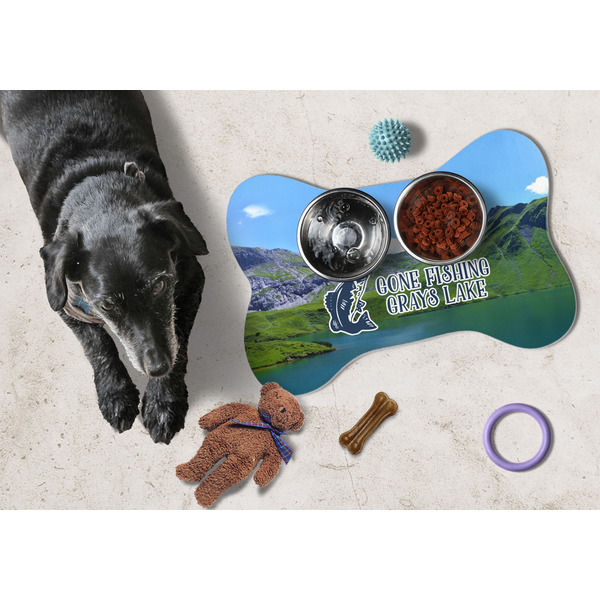 Gone Fishing Bone Shaped Mat w/ Food & Water
