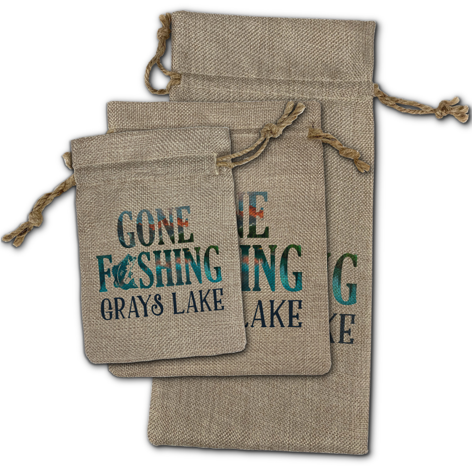 Custom Gone Fishing Burlap Gift Bag (Personalized)