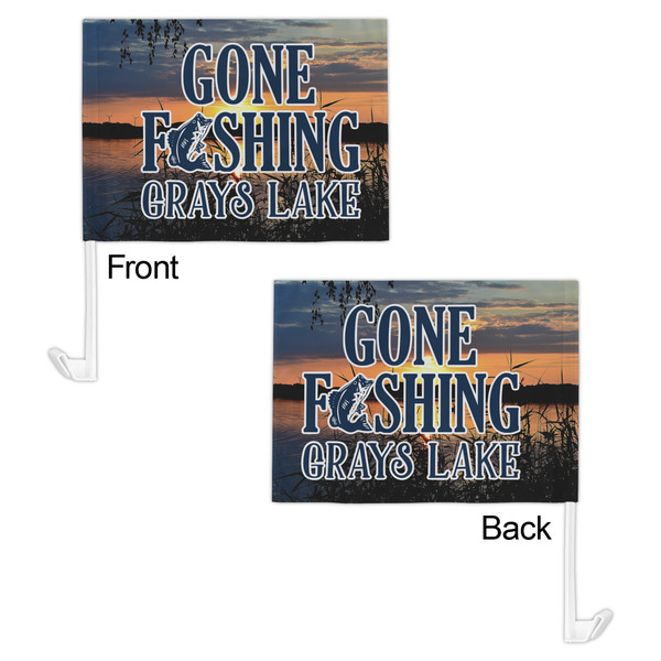 Gone Fishing Car Flag - 11" x 8" - Front & Back View