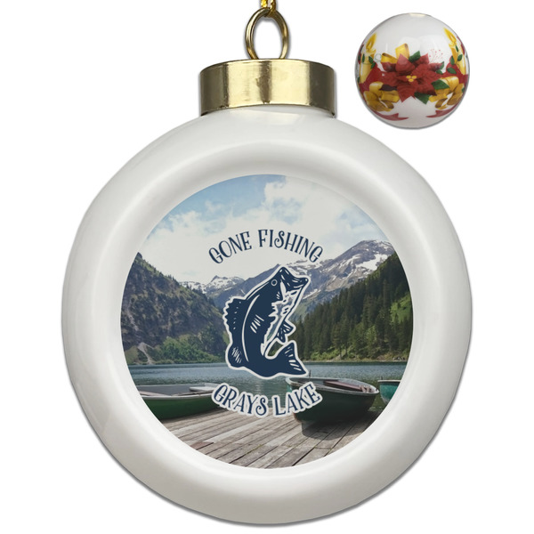 Custom Gone Fishing Ceramic Ball Ornaments - Poinsettia Garland (Personalized)