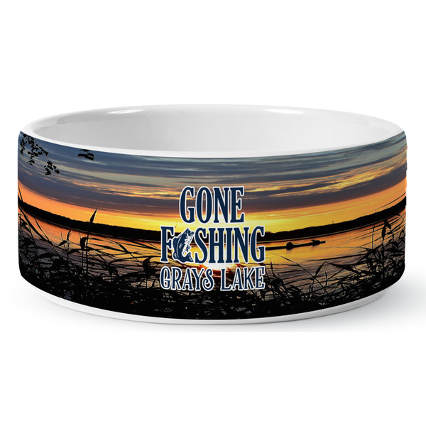 Gone Fishing Ceramic Dog Bowl - Medium - Front