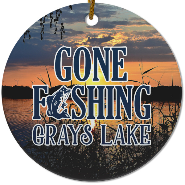Custom Gone Fishing Round Ceramic Ornament (Personalized)