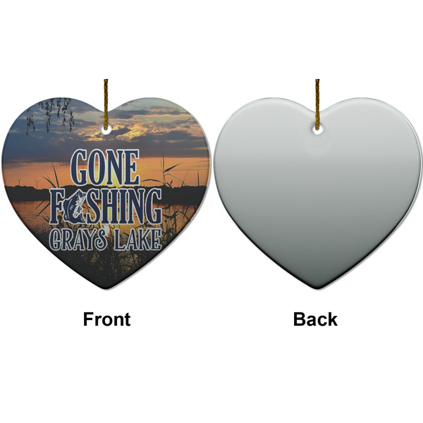 Gone Fishing Ceramic Flat Ornament - Heart Front & Back (APPROVAL)