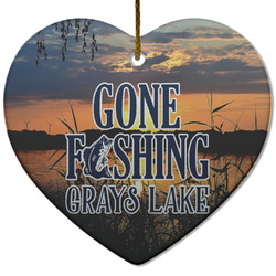 Gone Fishing Heart Ceramic Ornament (Personalized)