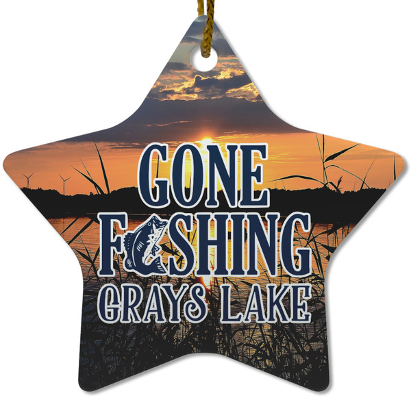 Custom Gone Fishing Star Ceramic Ornament (Personalized)