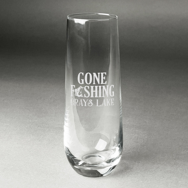 Custom Gone Fishing Champagne Flute - Stemless Engraved (Personalized)