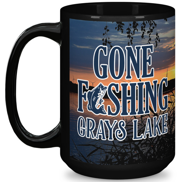 Custom Gone Fishing 15 Oz Coffee Mug - Black (Personalized)
