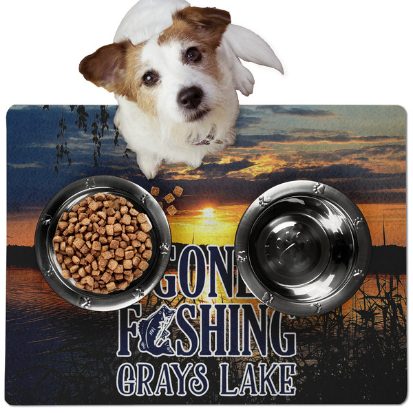 Gone Fishing Dog Food Mat - Medium LIFESTYLE