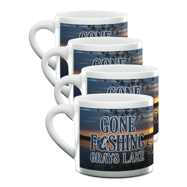 Custom Gone Fishing Double Shot Espresso Cups - Set of 4 (Personalized)