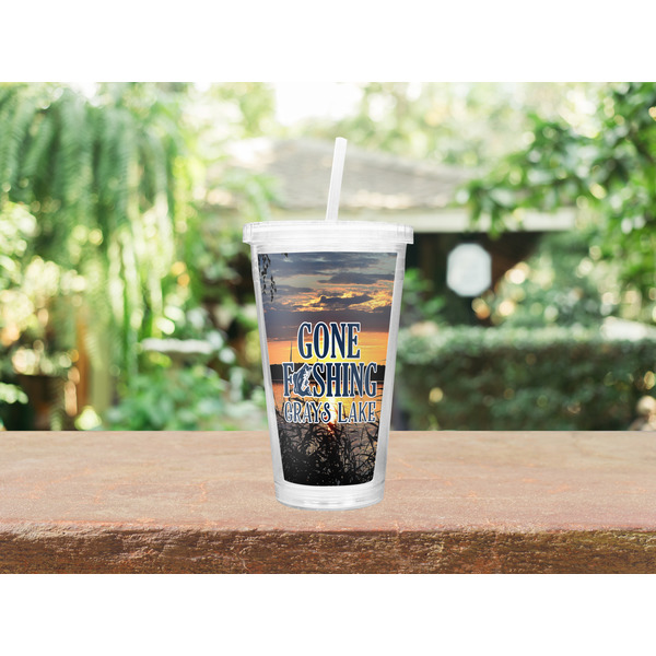 Gone Fishing Double Wall Tumbler with Straw Lifestyle