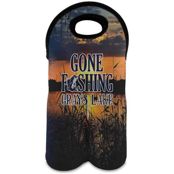 Custom Gone Fishing Wine Tote Bag (2 Bottles) (Personalized)