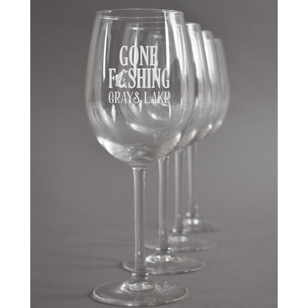 Custom Gone Fishing Wine Glasses (Set of 4) (Personalized)