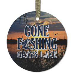Gone Fishing Flat Glass Ornament - Round w/ Photo