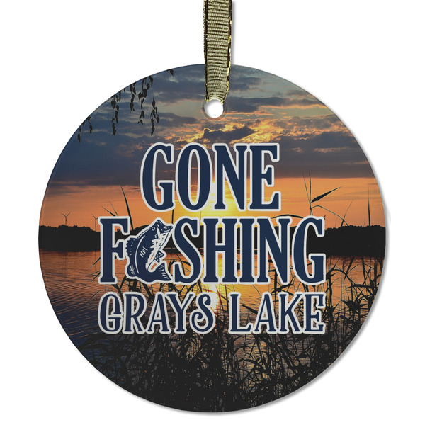Custom Gone Fishing Flat Glass Ornament - Round w/ Photo
