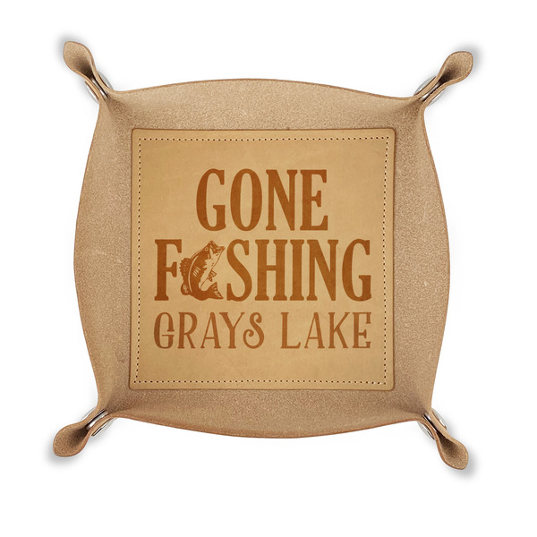 Custom Gone Fishing Genuine Leather Dice Tray (Personalized)