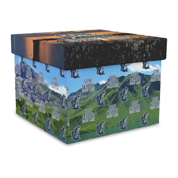 Custom Gone Fishing Gift Box with Lid - Canvas Wrapped - Large (Personalized)