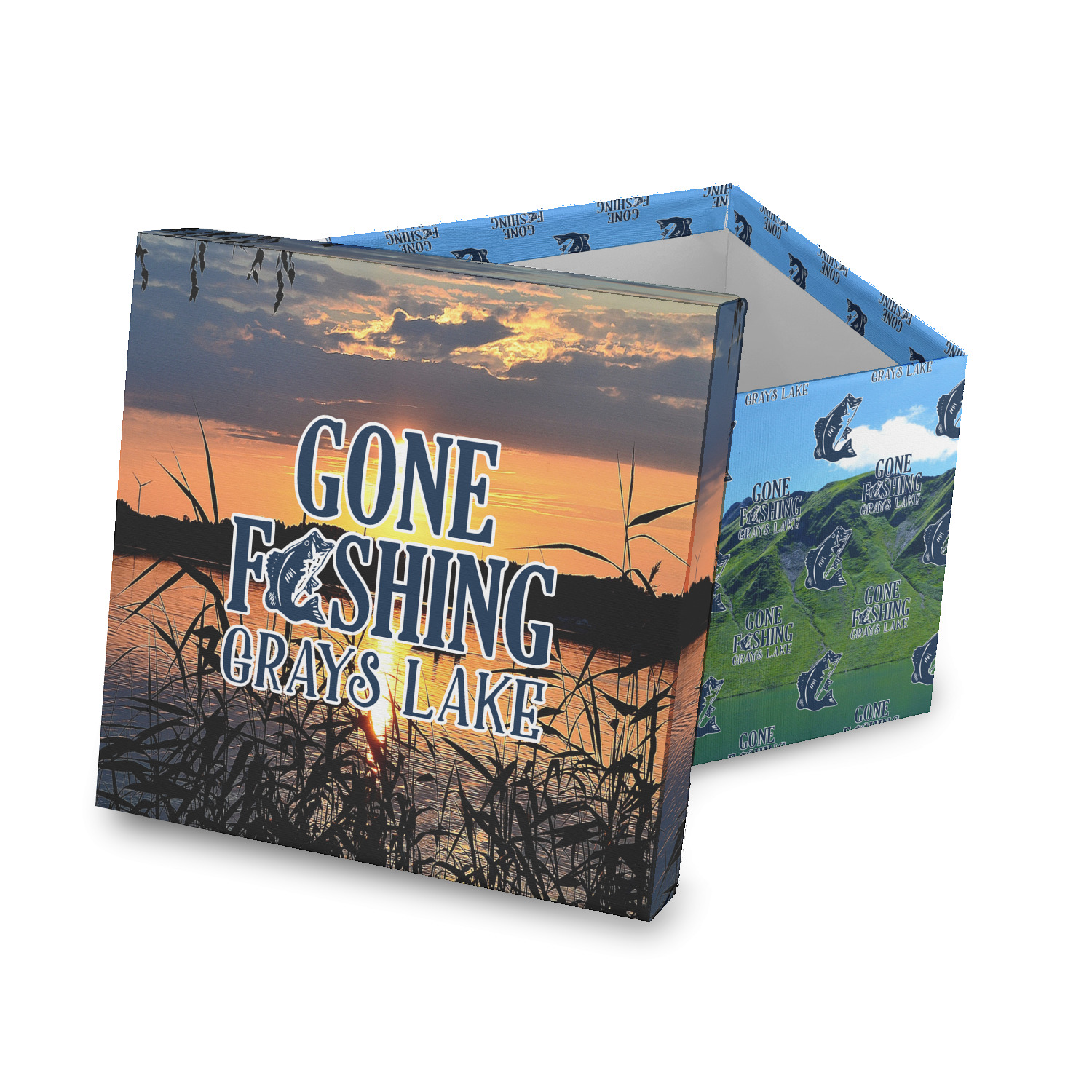 Custom Gone Fishing Gift Box with Lid - Canvas Wrapped (Personalized)