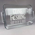 Gone Fishing Glass Baking Dish with Truefit Lid - 13in x 9in (Personalized)