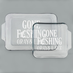 Gone Fishing Set of Glass Baking & Cake Dish - 13in x 9in & 8in x 8in (Personalized)