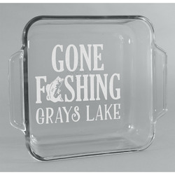 Gone Fishing Glass Cake Dish - 8in x 8in (Personalized)