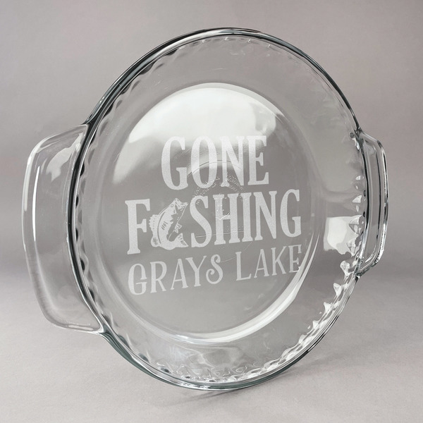 Custom Gone Fishing Glass Pie Dish - 9.5in Round (Personalized)