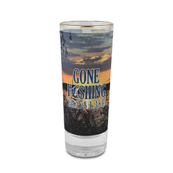 Gone Fishing 2 oz Shot Glass -  Glass with Gold Rim - Set of 4 (Personalized)