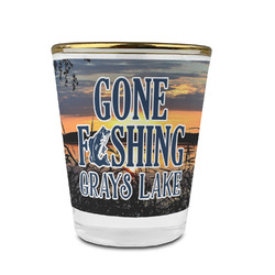 Gone Fishing Glass Shot Glass - 1.5 oz - with Gold Rim - Set of 4 (Personalized)