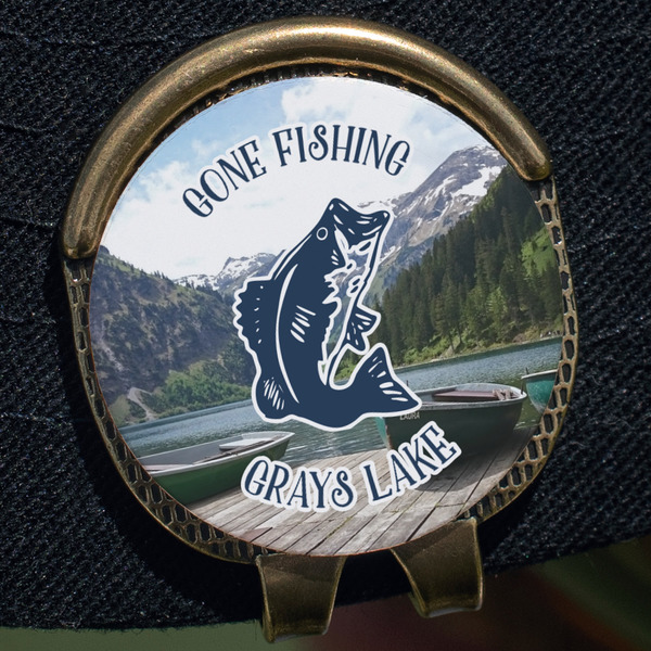 Gone Fishing Golf Ball Marker Hat Clip - Gold - Close Up