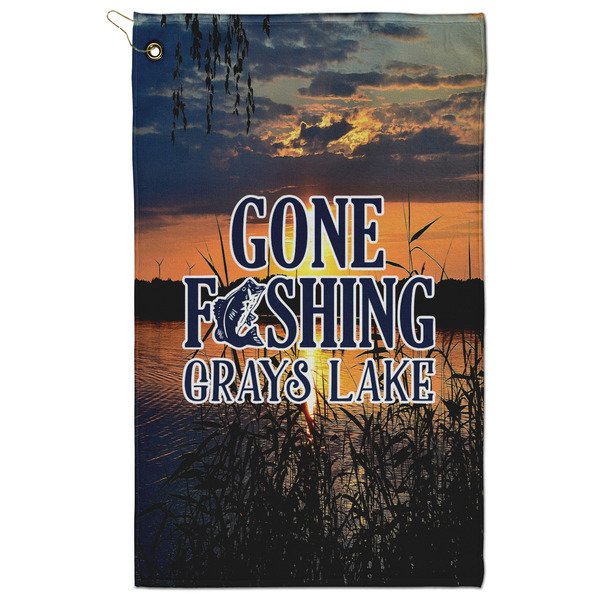 Custom Gone Fishing Golf Towel - Poly-Cotton Blend w/ Name or Text