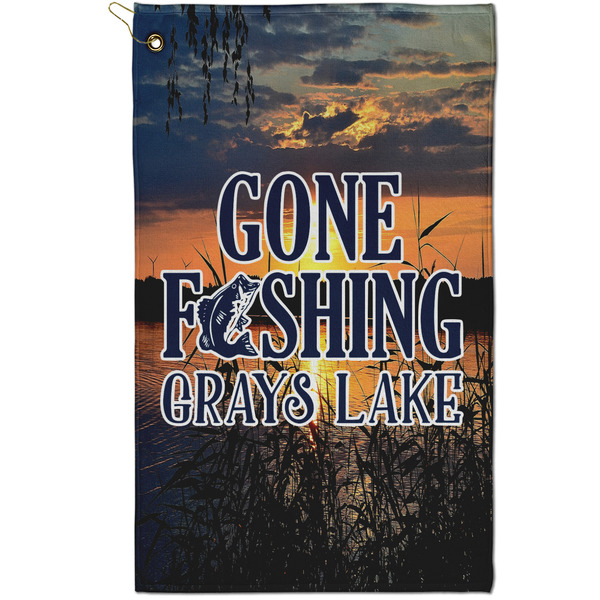Custom Gone Fishing Golf Towel - Poly-Cotton Blend - Small w/ Name or Text