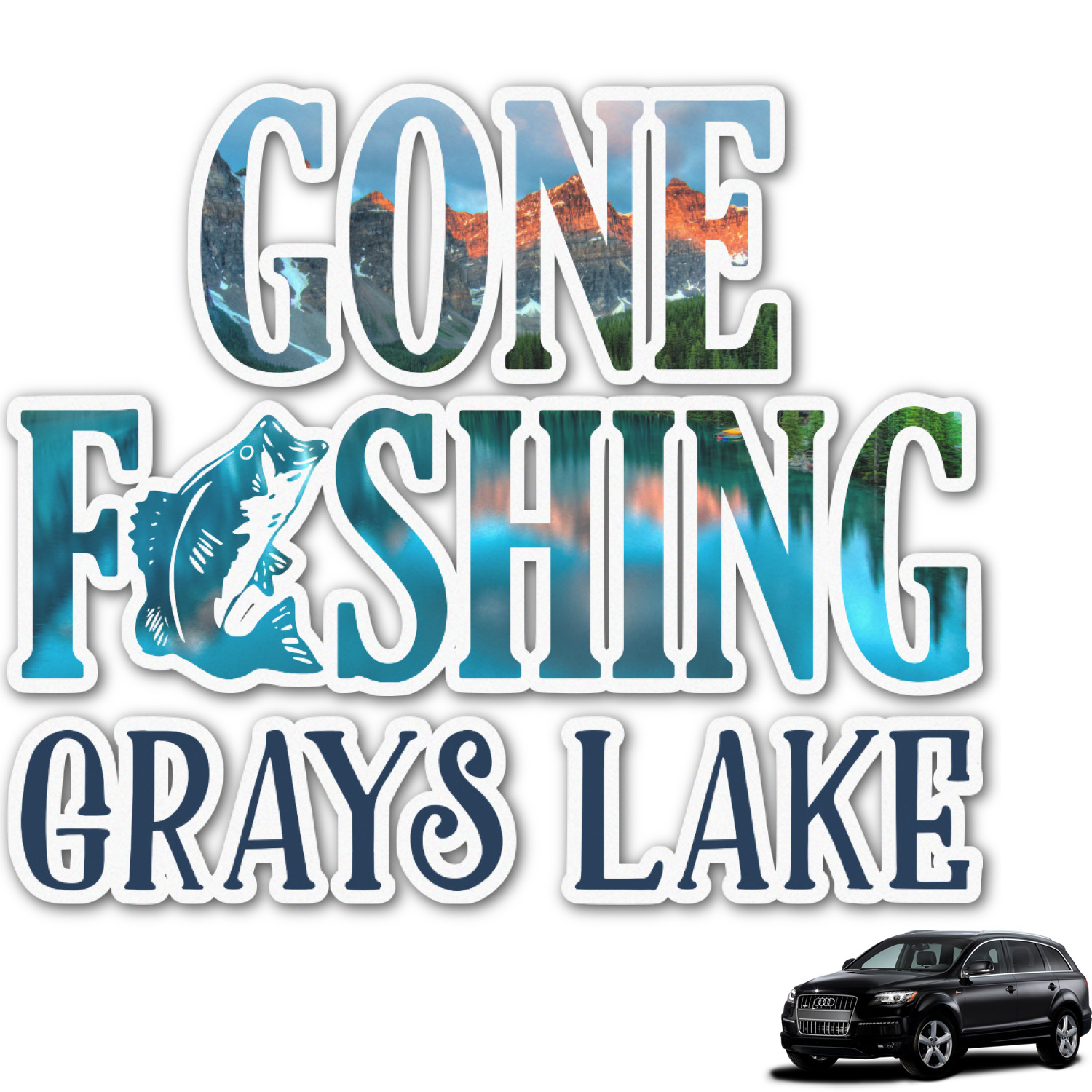 Funny Gone Fishing Car Sticker – 19cm – Fish Angling Van Decal – Off Centre Design – UK Made