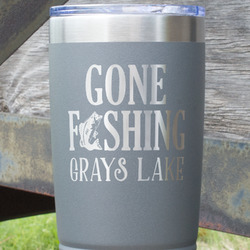 Gone Fishing 20 oz Stainless Steel Tumbler - Grey - Single Sided (Personalized)