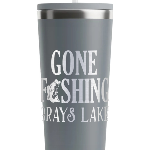 Gone Fishing Grey RTIC Everyday Tumbler - 28 oz. - Close Up