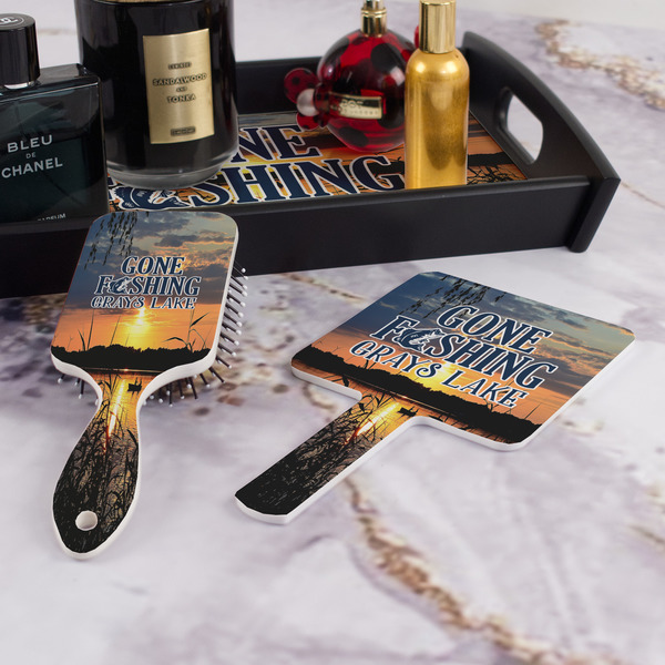 Gone Fishing Hair Brush and Hand Mirror - Bathroom Scene