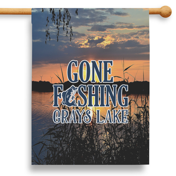 Custom Gone Fishing 28" House Flag - Double Sided (Personalized)